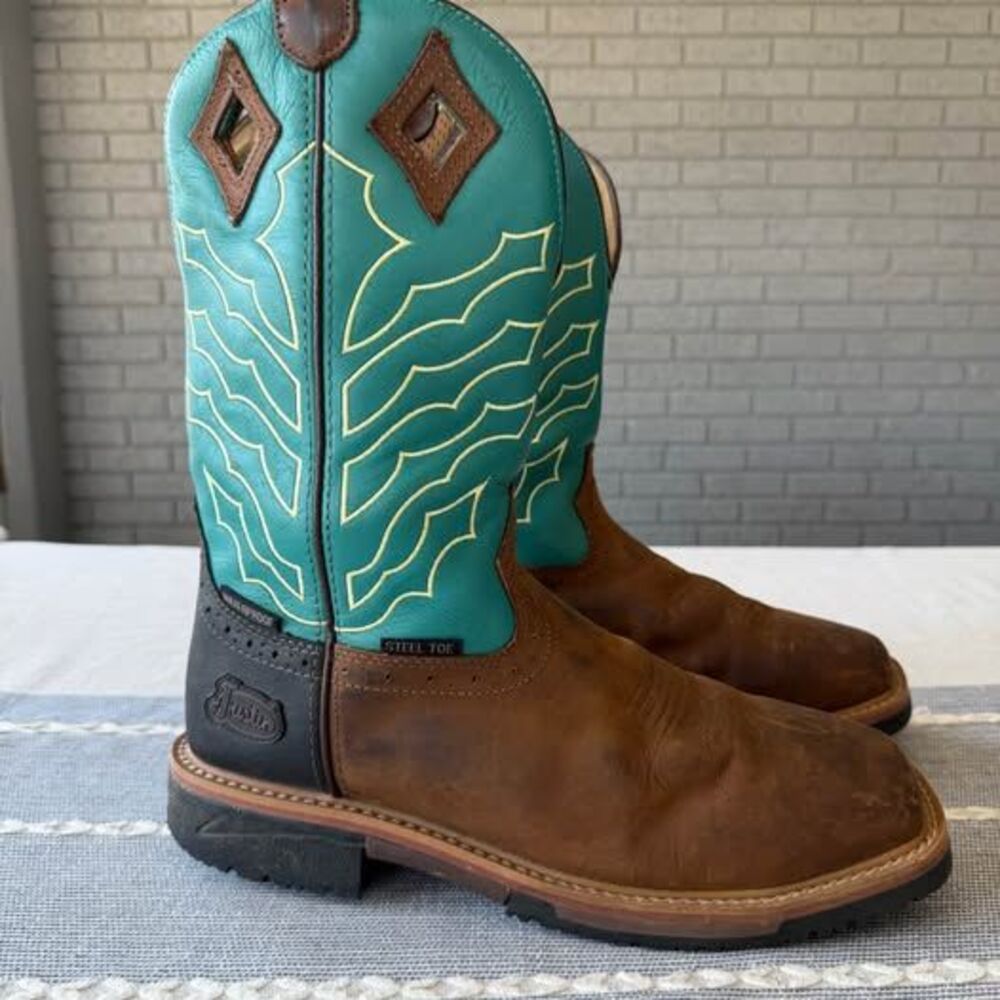 Justin Men's Derrickman Western Work Boots Steel Toe Mens Size 11